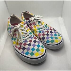 Vans Classic Lace Up Sneakers Womens Sz 8 Colorful Rainbow Check Skater Low Top